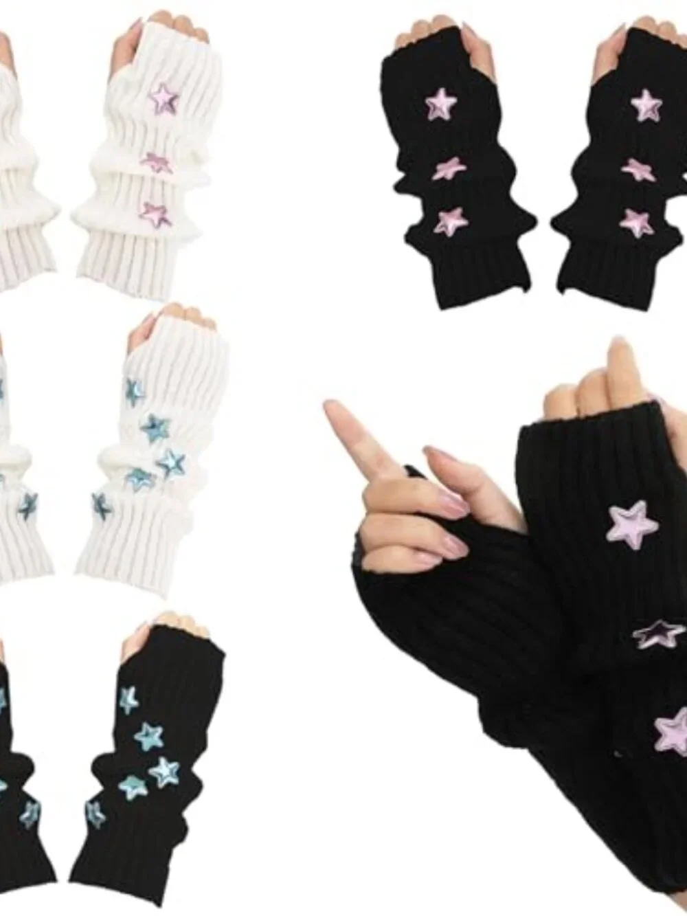 4 Pack Knit Arm Warmers Fingerless Gloves Y2K Kawaii Star